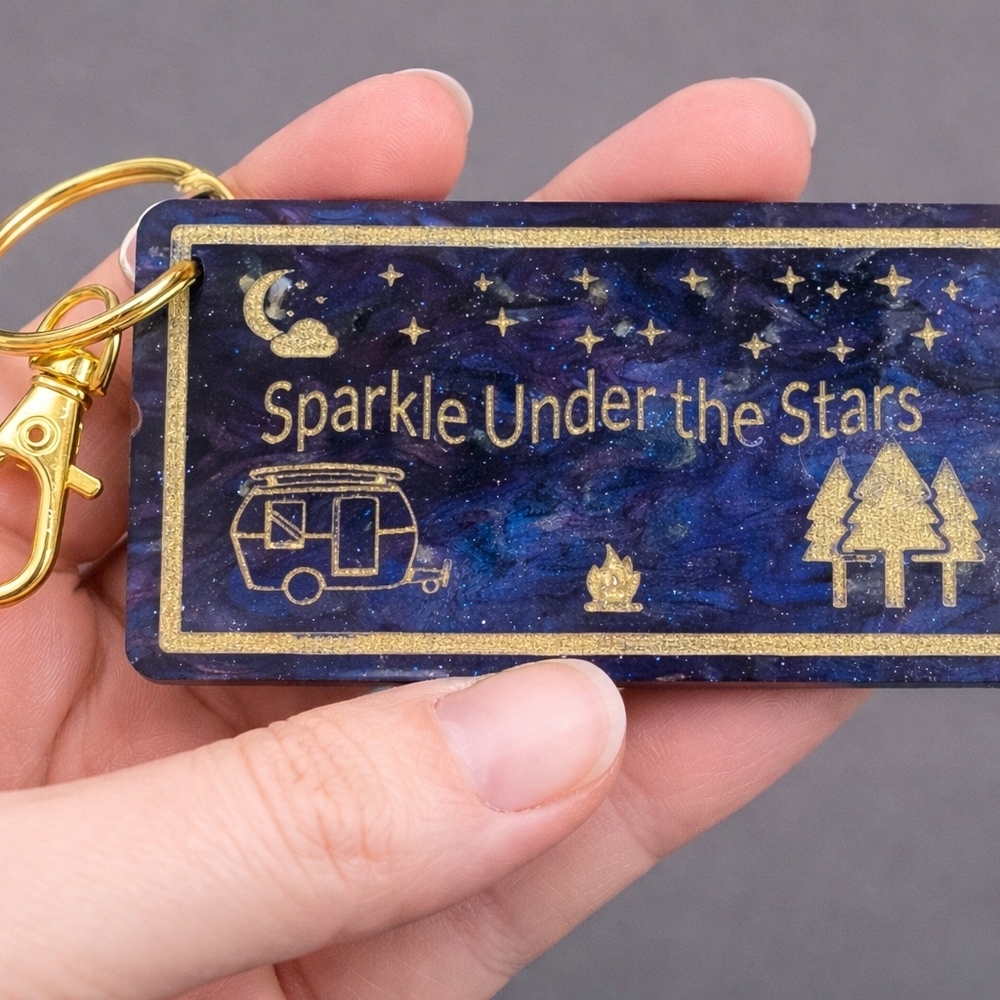 Bougie Camper 3” Acrylic Keychain Bag Charm Glamper Cosmic Camping Keychain